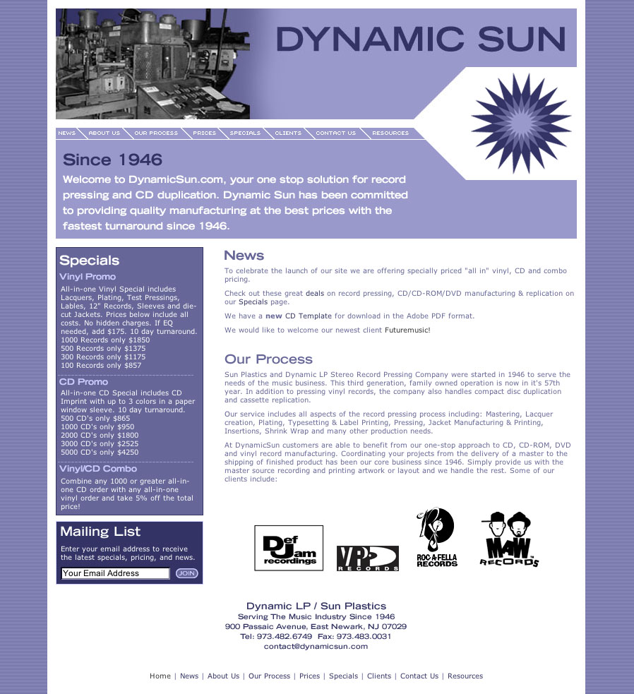 Website design Dynamic Sun